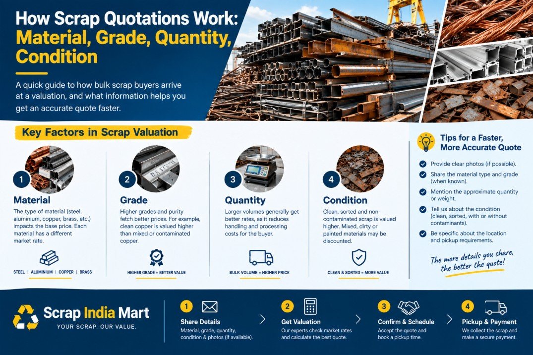 How Scrap Quotations Work: Material, Grade, Quantity, Condition — Guide scrap article, Scrap India Mart Bangalore